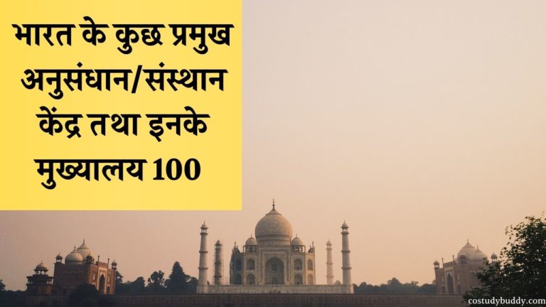 भारत के कुछ प्रमुख अनुसंधान/संस्थान केंद्र तथा इनके मुख्यालय 100